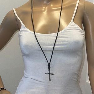 COPY - Brown leather/suede necklace with silver cross